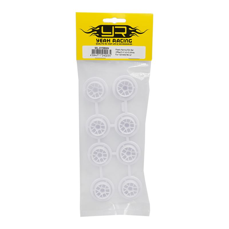 Yeah Racing Plastic Narrow Rim Set 8.5mm (Offset 0 +1 +2 +3) White For 1/28 RWD Mini-Z