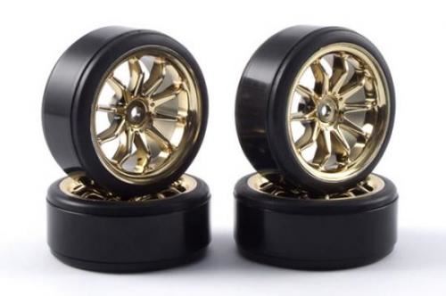 Fastrax 1/10th Street Wheel/ Drift Tyres 10-Spoke Gold