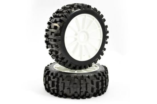 FASTRAX 1/8TH PREMOUNTED BUGGY TYRES 'ROCK-BLOCK/12 SPOKE'