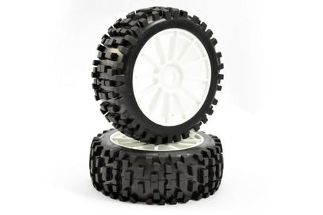 FASTRAX 1/8TH PREMOUNTED BUGGY TYRES 'ROCK-BLOCK/12 SPOKE'