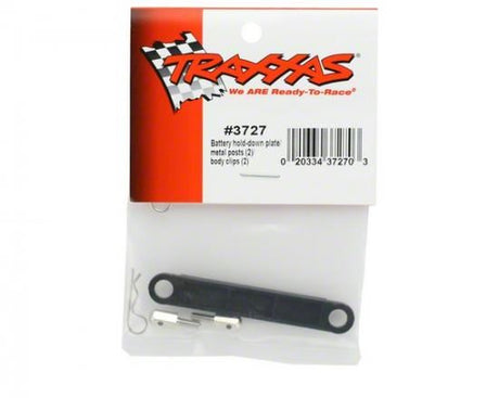 TRAXXAS Battery hold-down plate (black)/ metal posts (2)/body clips