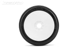 Jetko Block in Ultra Soft 1:8 Buggy Pre-Glued White Revo Rims (2)