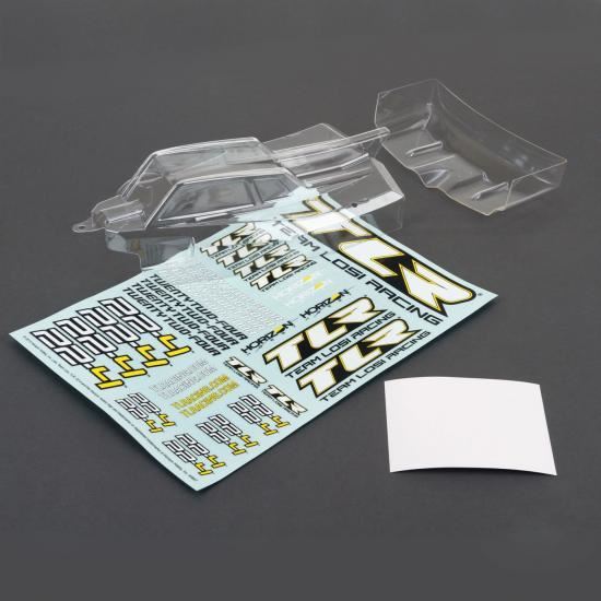 TLR Cab FWD Body & Wing Set, Clear,w/stickers: 22-4