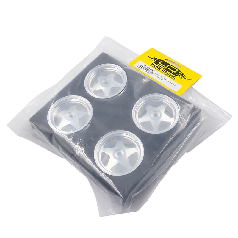 Yeah Racing Aluminum CNC 5 Spoke Rim Set Silver For Tamiya 4WD Buggy