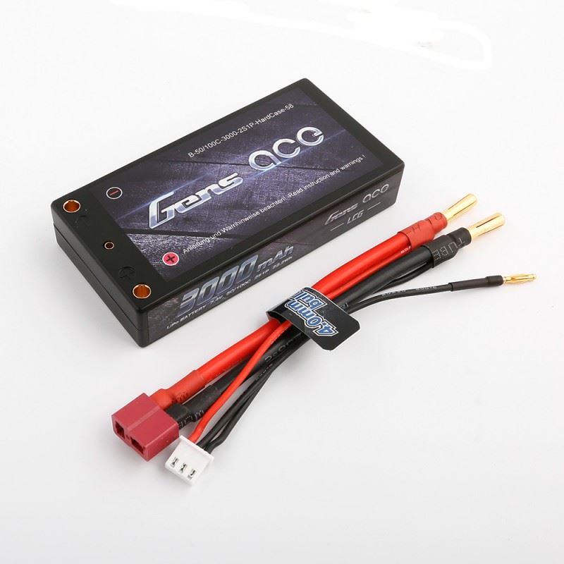 Gens Ace 3000Mah 7.4V 50/100C 2S1P Shorty Hardcase Lipo Battery