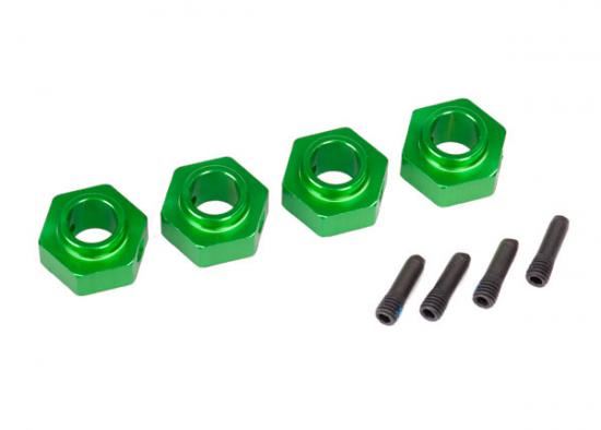TRAXXAS Wheel hubs, 12mm hex, 6061-T6 (green-anodized) (4)/ screw pi