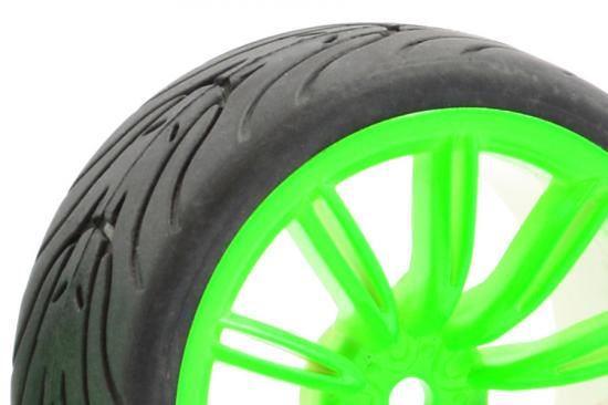 FASTRAX 1/10 STREET/TREAD TYRE 20SP NEON GREEN WHEEL