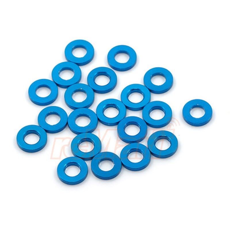 Yeah Racing Aluminum M3 Flat Washer 1mm 20pcs Blue
