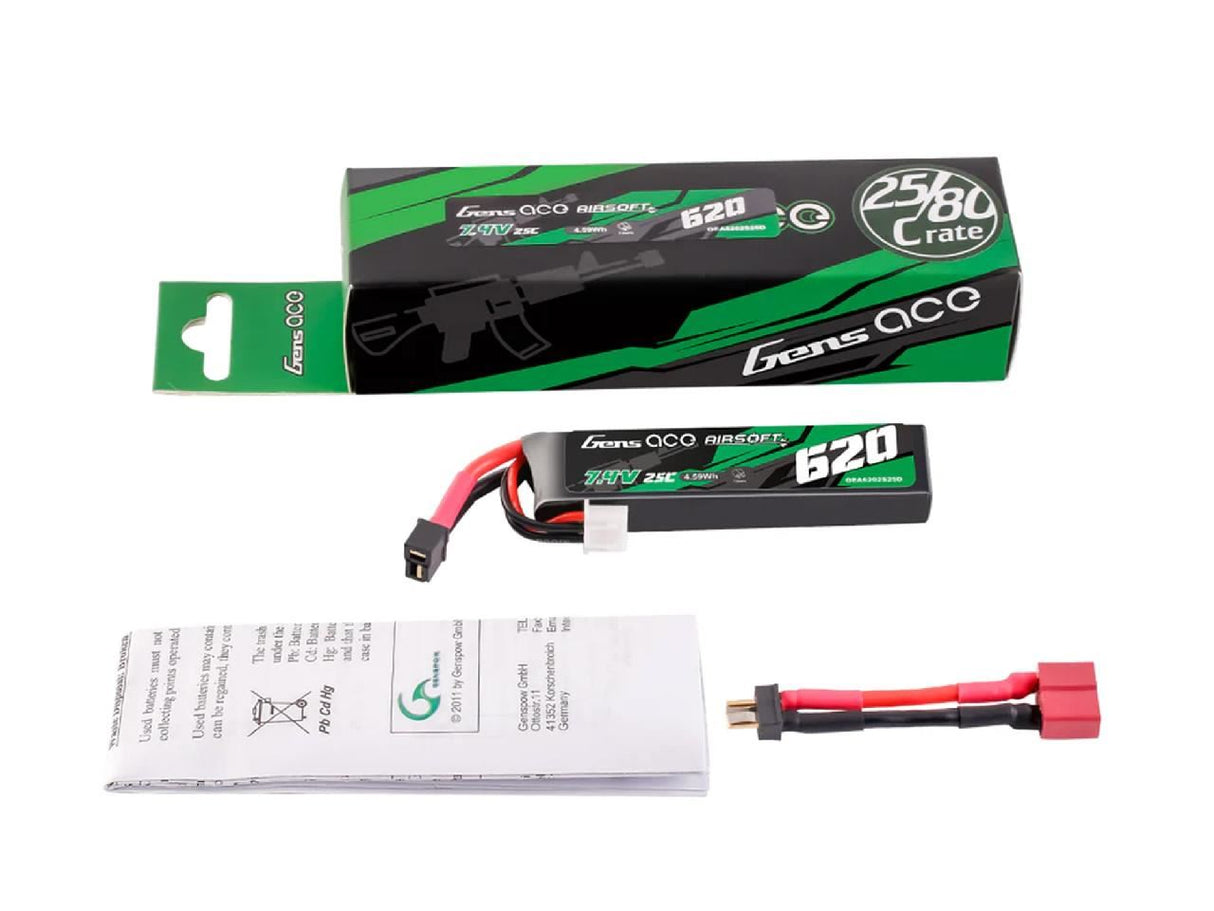 Gens Ace Airsoft 2S 620Mah 25C With Mini Deans (Pistols)