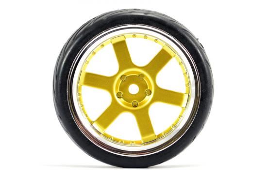 FASTRAX 1/10 STREET/TREAD TYRE 6-SPOKE GOLD/CHROME WHEEL