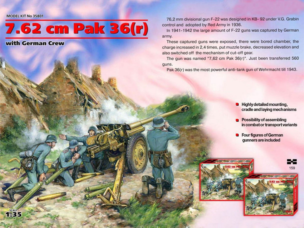 Icm 7,62 Cm Pak 36(R) With 4 German Crew Figures