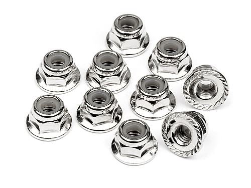 HPI Serrated Flange Lock Nut M4 (Silver/10Pcs)