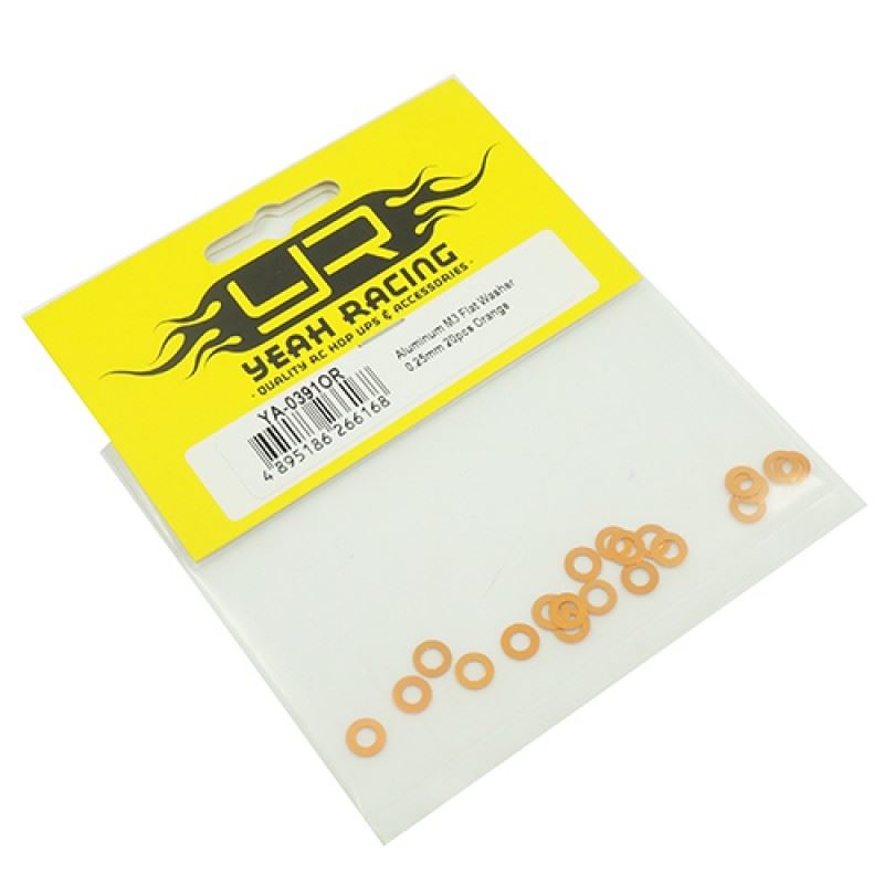 Yeah Racing Aluminum M3 Flat Washer 0.25mm 20pcs Orange