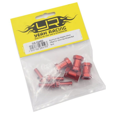 Yeah Racing Aluminum Hex Adaptor 20mm Offset For 12mm Hex Wheels Red 4pcs