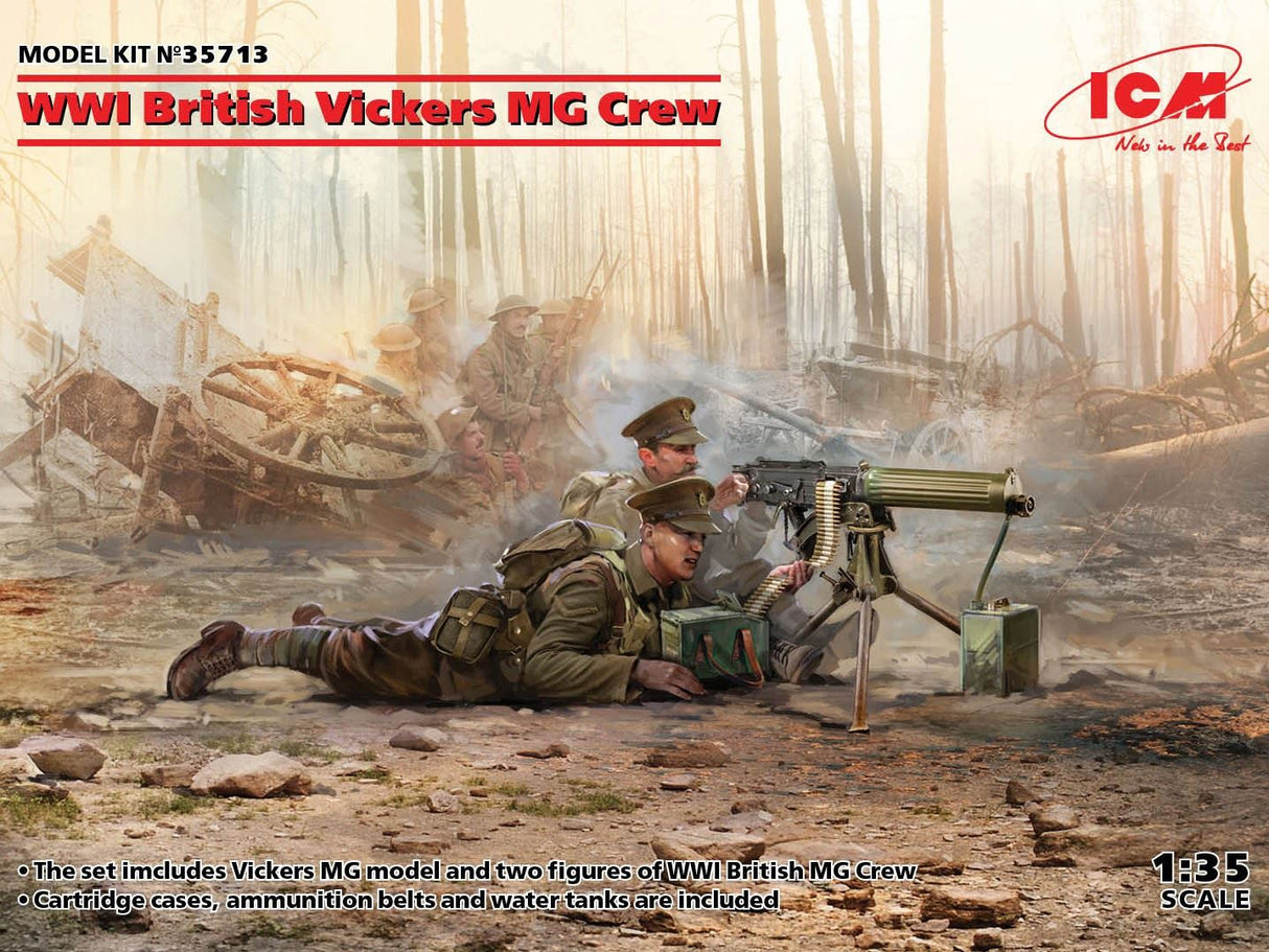 Icm Wwi British Vickers Mg Crew (Vickers Mg & 2 Figures)
