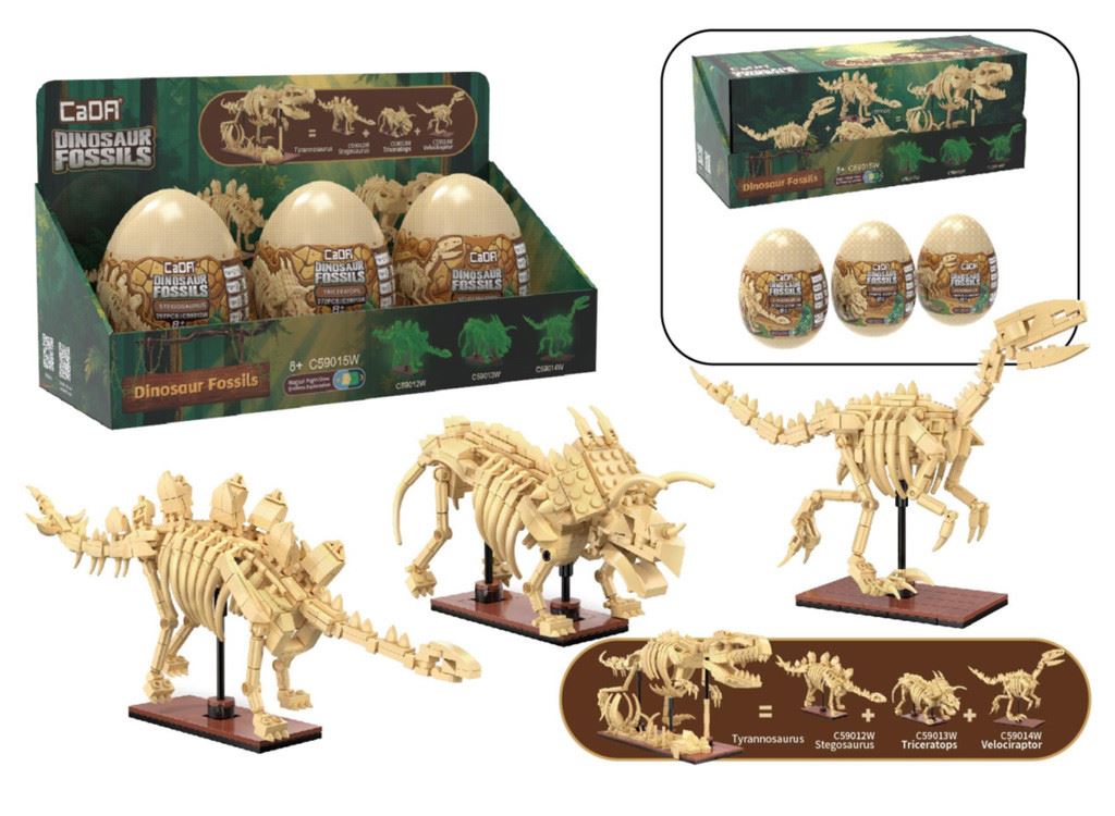 Cada Tray Of 3 Dinosaur Eggs With Stegosaurus, Triceratops & Velociraptor