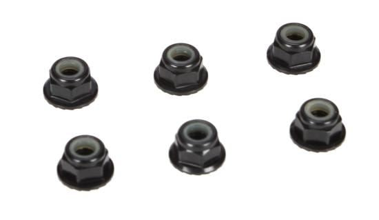 TLR 4mm Aluminum Serrated Lock Nuts, Black (6)