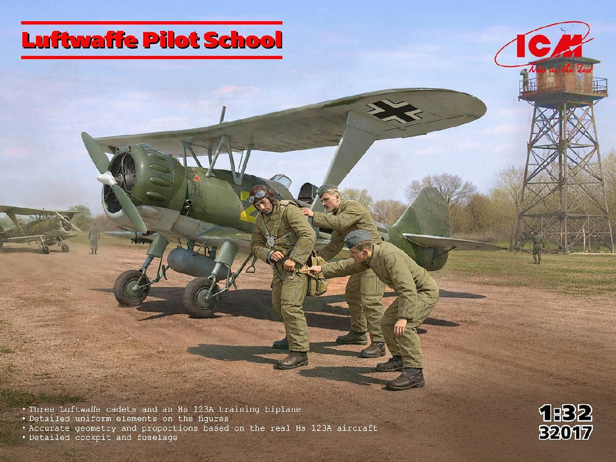 Icm Luftwaffe Pilot School (Hs 123A Training Biplane & 3 Figures)