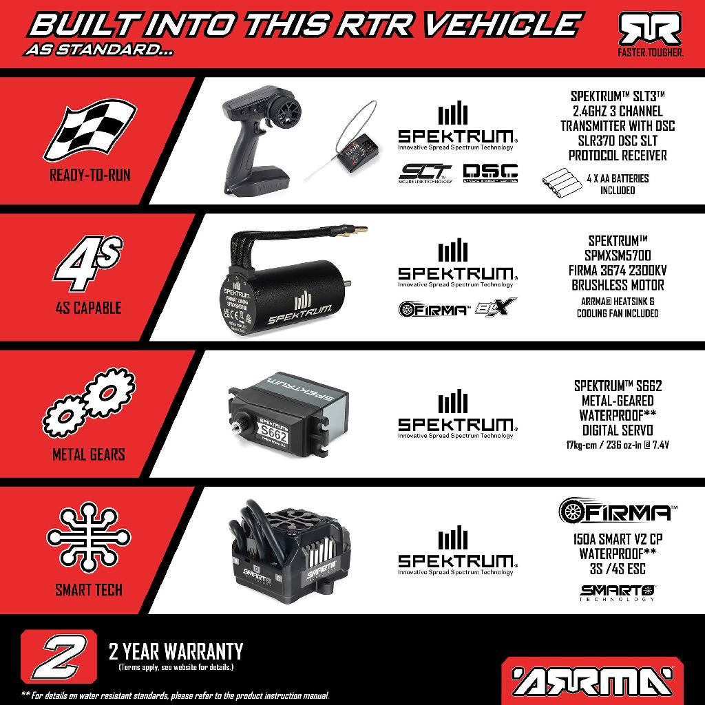 Arrma 1/8 Quake 4S Dsc 4X4 Rtr Monter Truck, Le Black/Pearl