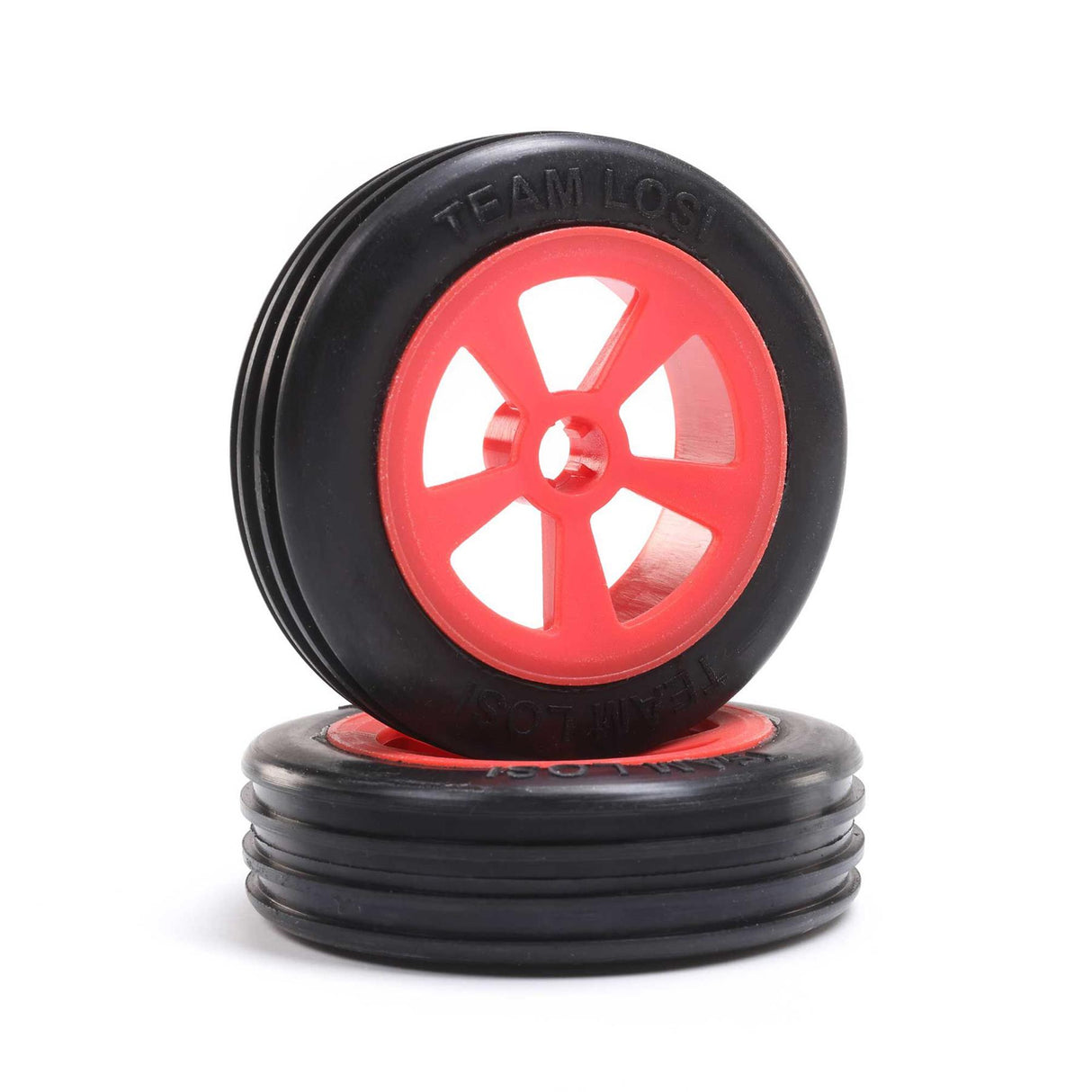 Losi Rib Front Tires, Mounted, Red (2): Mini JRX2