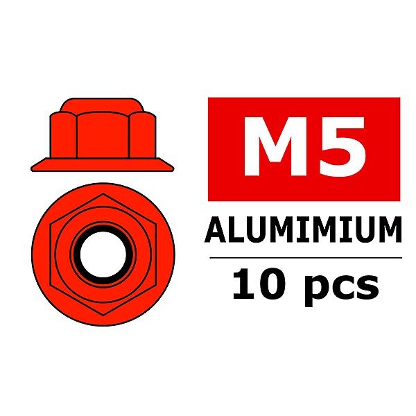 CORALLY ALUMINIUM NYLSTO P NUT M5 FLANGED RED 10 PC