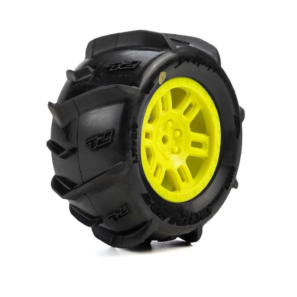 Pro-Line 1/16 Dumont Front/Rear Paddle Tires Mounted 12Mm Yellow Spli