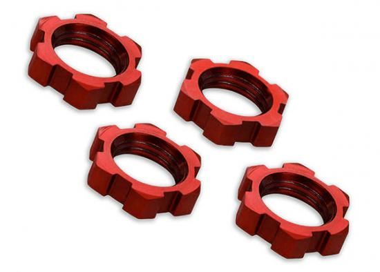 TRAXXAS Wheel nuts, splined, 17mm, serrated (red-anodised) (4)