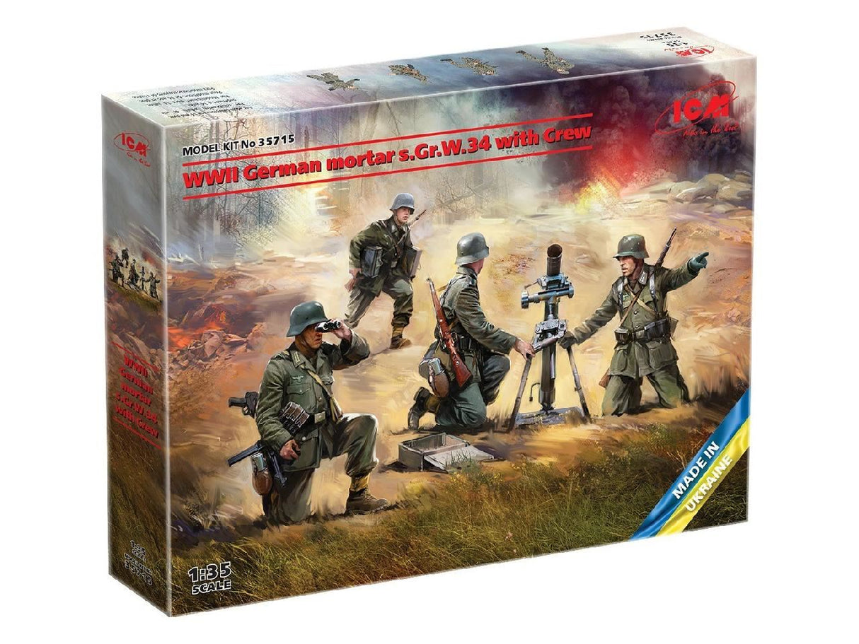 Icm Ww2 German Mortar Grw 34 With Crew (Mortar & 4 Figures)