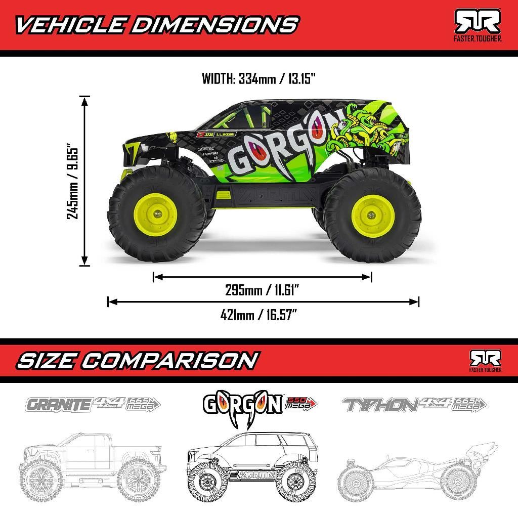 Arrma 1/10 Gorgon Mega 550 2Wd Mt With Battery & Charger Gun Metal