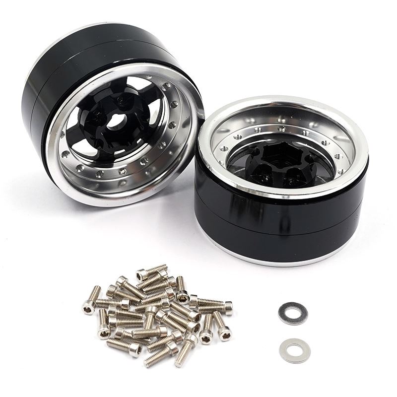 Yeah Racing 1.9 Aluminum CNC 6 Spoke w/ Graphite Beadlock Rim 2pcs Silver