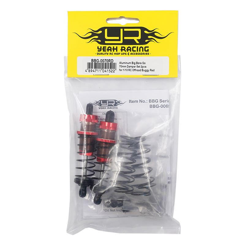 Yeah Racing Aluminum Big Bore Go 70mm Damper Set 2pcs for 1/10 RC Offroad Buggy Red